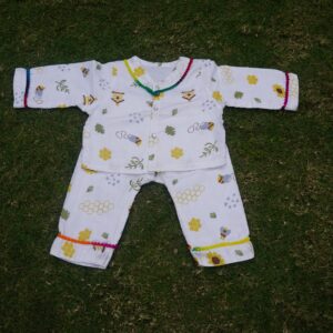 Baby Cotton Night Suit Set – Honeybee & Sunflower Print Shirt & Pajama