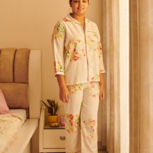 Women’s Cotton Night Suit – Floral Print Shirt & Pajama