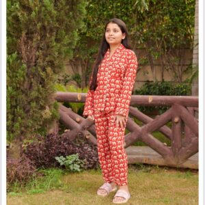 Kids Cotton Night Suit – Camel Print Shirt & Pajama
