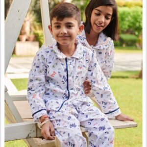 Kids Cotton Night Suit – Fun Doodle Print Shirt & Pajama