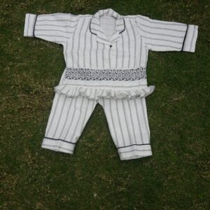 White & Black Striped Baby Nightwear Set